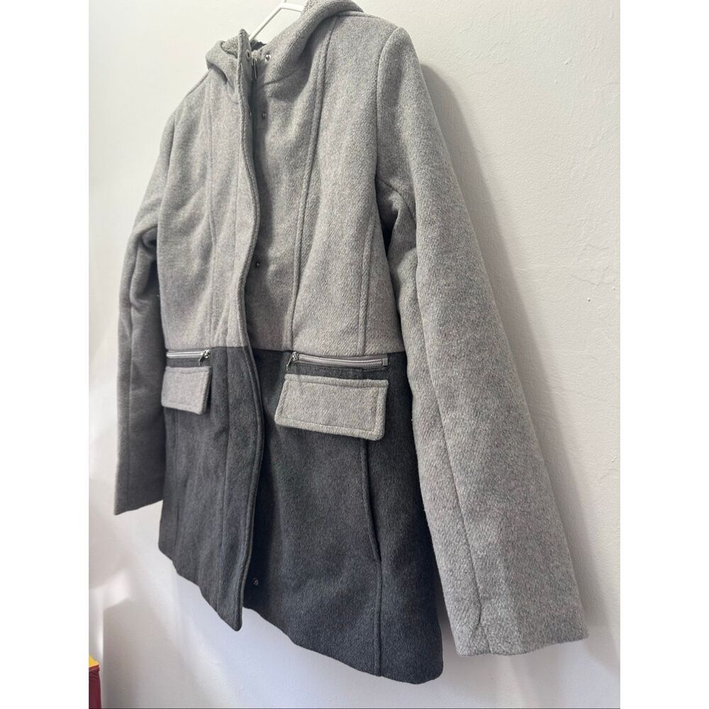 New York & Company Small Wool Blend Color Block Hooded Coat Gray Winter Jacket C - Picture 5 of 14